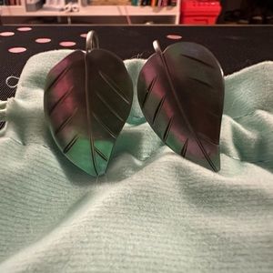 Vintage screw back holochrome leaf earrings